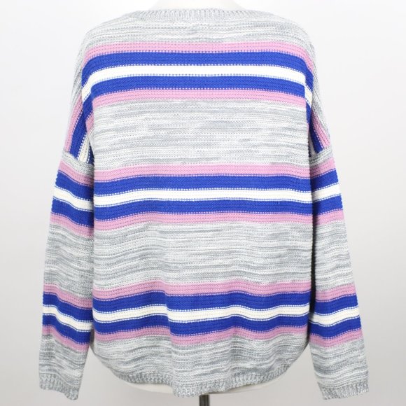FREE FOR ALL Womens Gray Striped Knit Sweater LARGE - Picture 2 of 4